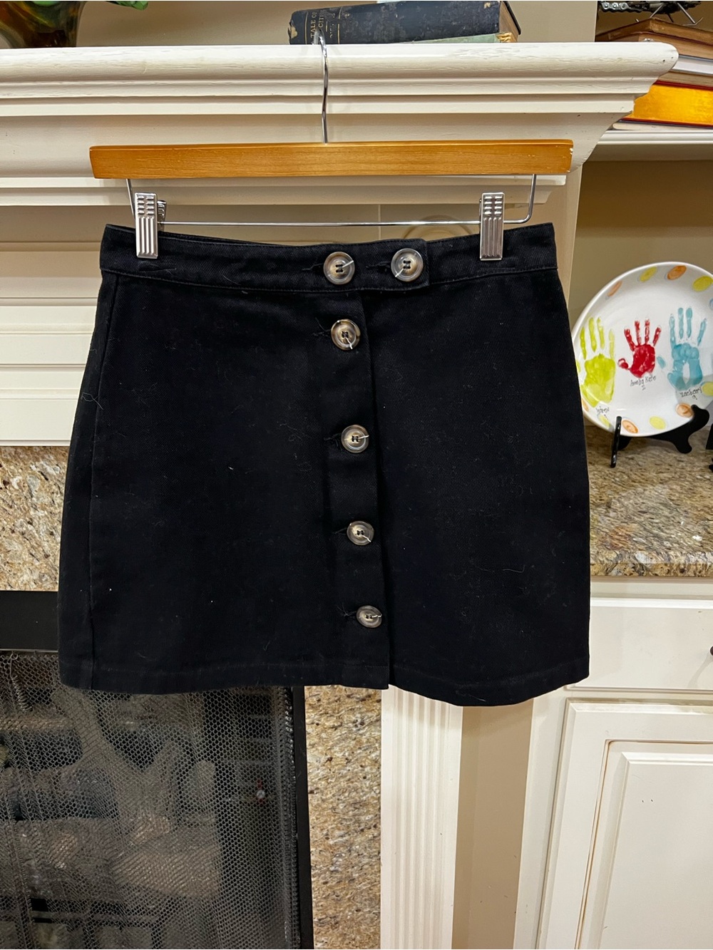Classic Black Button-Front Mini Skirt